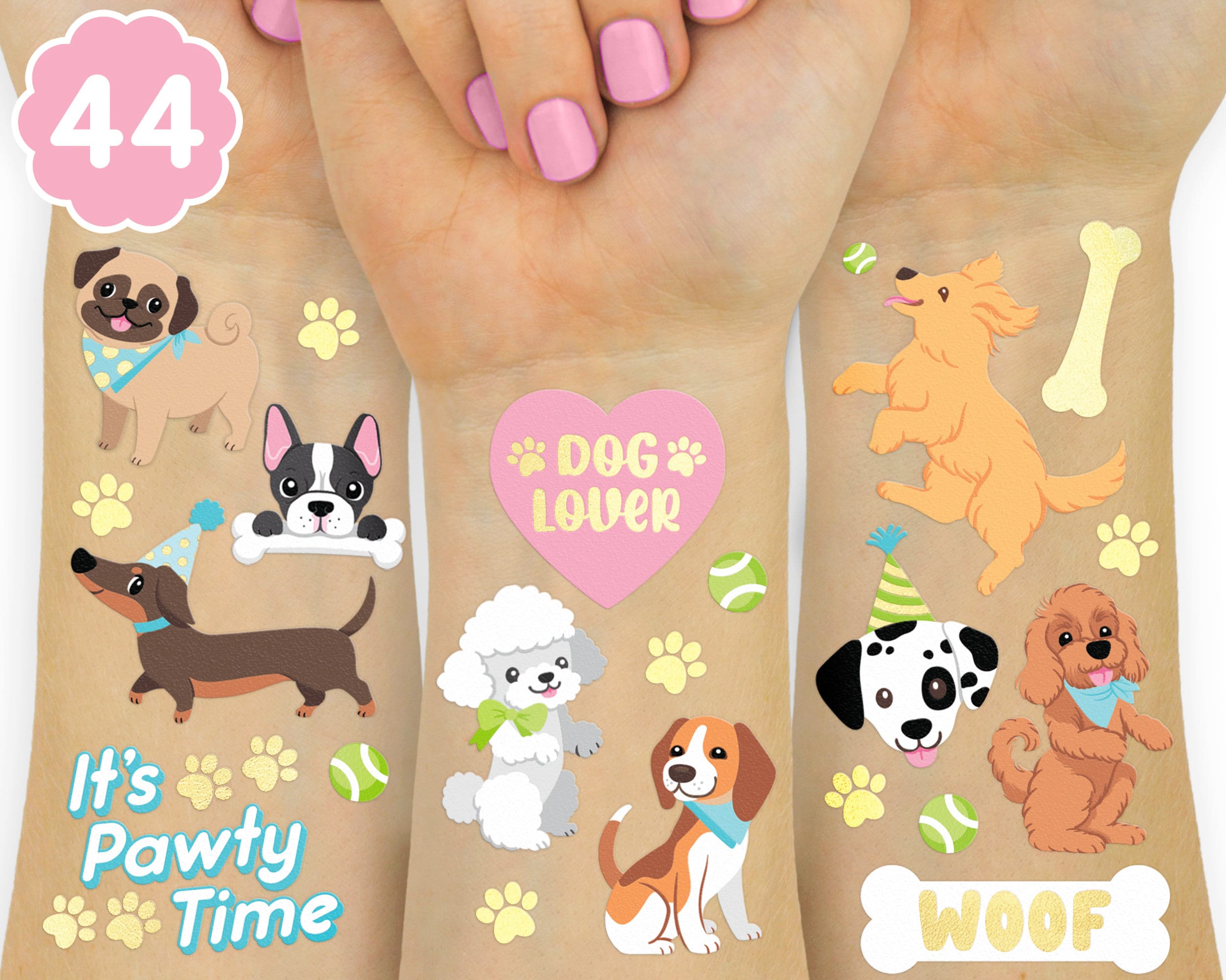 Dog Temporary Tattoos for Kids 42 Glitter Styles Animal Etsy