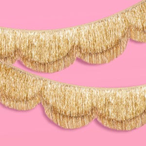 xo, Fetti Gold Scalloped Layered Fringe Banner - 5 Ft. | Bachelorette Party Decorations, Birthday Decor, HBD Decor, Photo Booth Backdrop