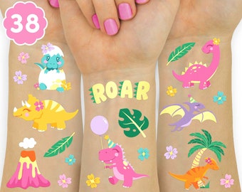 Dinosaur Tattoos for Kids - 38 styles | Birthday Party Supplies Girl, Dinosaur Party Favors, T-rex Decorations