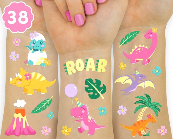 250 tatuajes temporales para fiestas de cumpleaños infantiles, 4 series de  bonitos tatuajes impermeables para niños y niñas, dinosaurios, naves