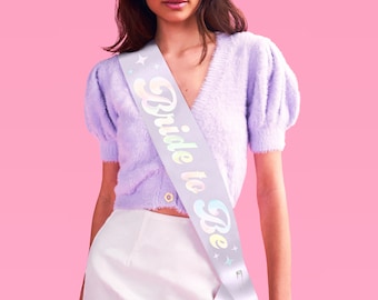 xo, Fetti Bride to Be Iridescent Sash | Bachelorette Party Decorations, Last Disco, Pastel Bridal Shower Gift, Bridesmaid Favors