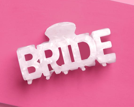 xo, Fetti Bride Claw Clip - White Marble Acrylic | Bridal Hair Accessory, Bachelorette Decorations, Bride To Be Gift, Bach Party Favor