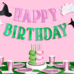 xo, Fetti Happy Birthday Banner - Pink + Green Foil, 4 Ft. | Witch Birthday Decorations, Girls Bday Sign, Kids Wizard Party Backdrop