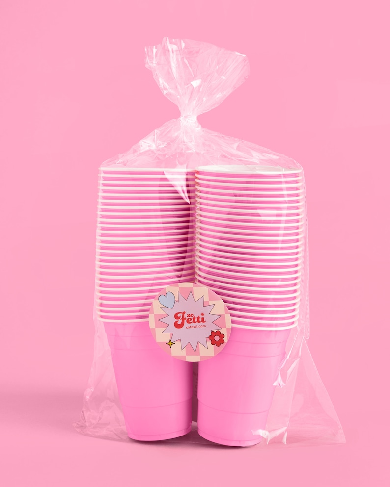 Pink Party Cups, 16 oz, Plastic Disposable Bulk Party Decorations 50 Matte Pink Cups Bachelorette Party, Birthday Party, Party Favors image 4