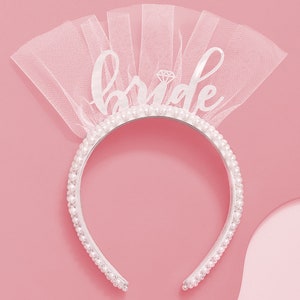 Bachelorette Party Decorations Pearl Bride Headband | White Headpiece Bridal Shower Gift, Bridesmaid Favors