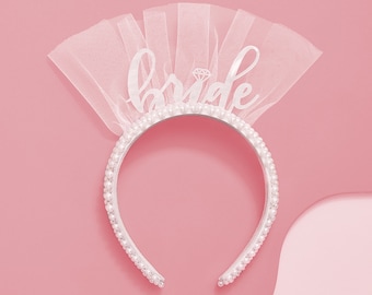 Bachelorette Party Decorations Pearl Bride Headband | White Headpiece Bridal Shower Gift, Bridesmaid Favors