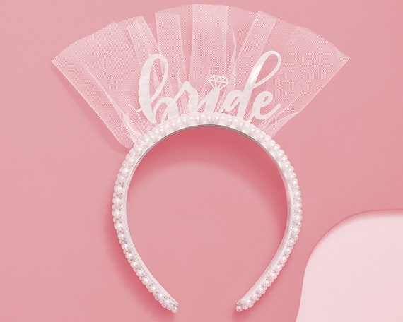 Bachelorette Party Decorations Pearl Bride Headband White Headpiece Bridal  Shower Gift, Bridesmaid Favors 