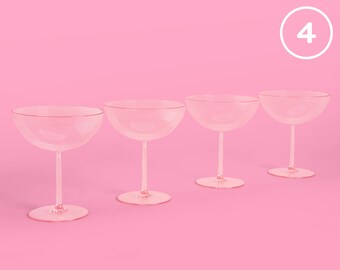 xo, Fetti Pink Plastic Coupe Glasses - Set of 4 | Bachelorette Party Decorations, Birthday Party Supplies, Reusable Shower Drinkware