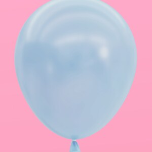 May include: A light blue balloon against a pink background.