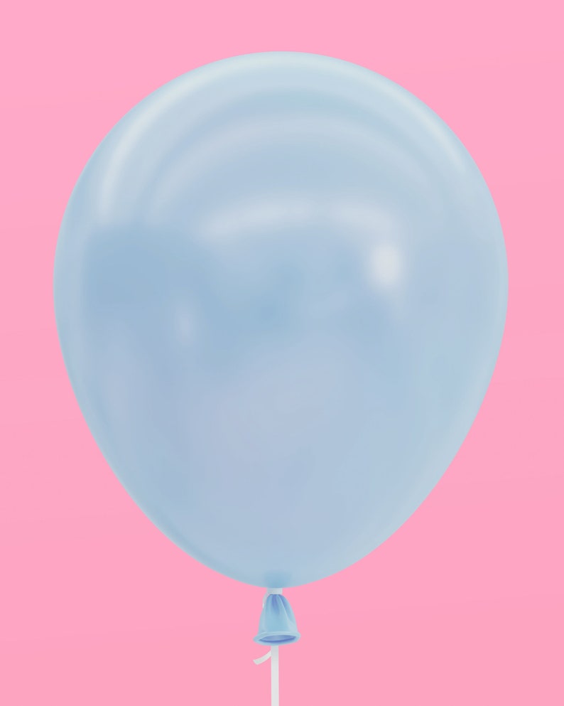 May include: A light blue balloon against a pink background.