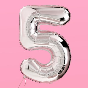 Number 5 40 Inch Jumbo Silver Foil Birthday Balloon | Five Bday Party Decorations, Fifth, 50th, 15, 25, 35, 55 Anniversary, Graduation