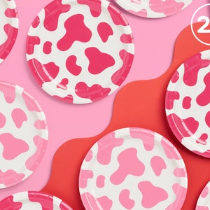 xo, Fetti Pink Cow Print Paper Plates - 24 pk, 9&quot; | Bachelorette Party Decorations, Last Rodeo, Cowgirl Birthday Party, Western Baby Shower