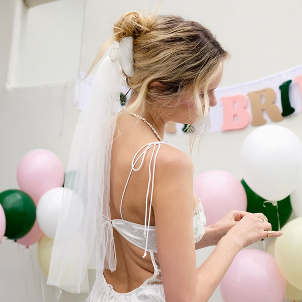 xo, Fetti Bride Veil Claw Clip | Bachelorette Party Decorations Rhinestone Detachable Veil Claw Clip|Bach Accessory, Bride To Be Gift,Favors