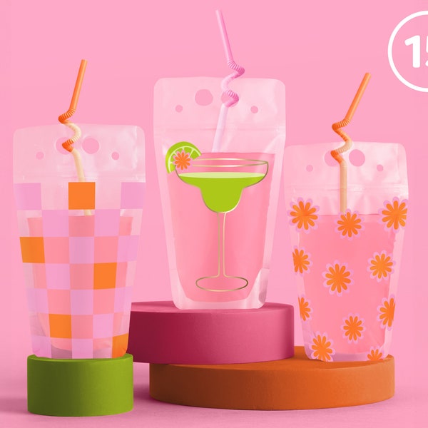 xo, Fetti Flower Margarita Checker Gold Foil Drink Pouches - 15 count | Bachelorette Fiesta Drinkware, Birthday Party Cups, Cinco de Mayo