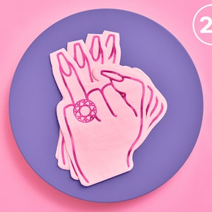 xo, Fetti Pink Ring Finger Foil Napkins - 3-ply, 25 pcs | Bachelorette Party Decorations, Bridal Shower Supplies, Engagement Decor