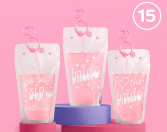 xo, Fetti Bachelorette Party Decorations Bride Foil Drink Pouches - 15 ct | Bach Party Drinkware, Cute Bridal Shower Cups, Engagement Party