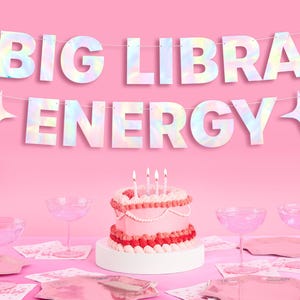 "Party Like A Libra" Birthday Banner – Gold Glitter Zodiac Decor, Pre-Strung, For September/October Birthdays