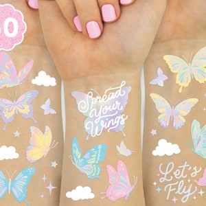 xo, Fetti Pastel Butterfly Temporary Tattoos - 70 Foil Styles |Rainbow Fairy Birthday Party Decorations, Garden Arts and Crafts, Baby Shower