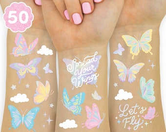 xo, Fetti Pastel Butterfly Temporary Tattoos - 70 Foil Styles |Rainbow Fairy Birthday Party Decorations, Garden Arts and Crafts, Baby Shower