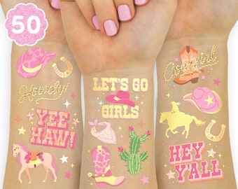 xo, Fetti Cowgirl Temporary Tattoos - 50 Gold Foil Styles | Birthday Party Decoration, Giddy Up Cowgirl Accessory, Rodeo Western Theme Favor