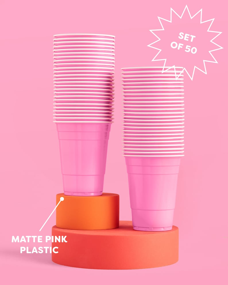 Pink Party Cups, 16 oz, Plastic Disposable Bulk Party Decorations 50 Matte Pink Cups Bachelorette Party, Birthday Party, Party Favors image 3