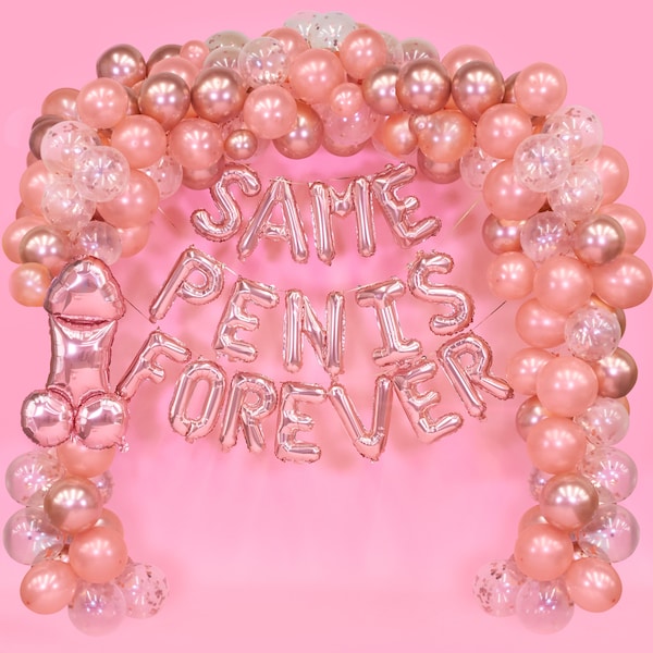 xo, Fetti Same Penis Forever Balloon Arch Kit - 150 pcs - XL Penis Balloon, Rose Gold Chrome Confetti, DIY Bachelorette Decorations Kit