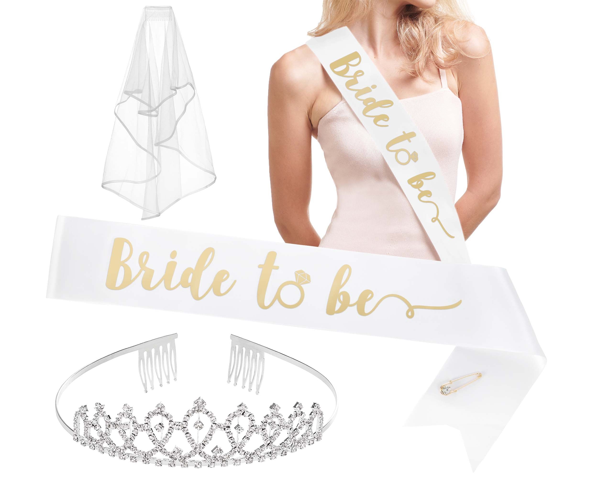 YULIPS Bride to Be Sash & Shoulder Length Veil - Bridal Accessories for  Bachelorette Party Bridal Shower Hen Party
