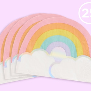 xo, Fetti Rainbow Napkins - 3-ply, 25 pcs | Happy Pastel Birthday Party Decorations, Cute Bach Party, Cool Plates, Unicorn Bday, Baby Shower