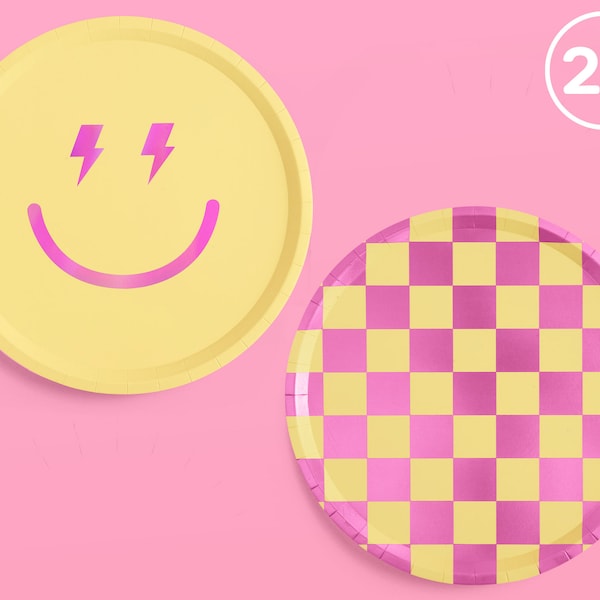 xo, Fetti Preppy Party Smiley Birthday Plates - 24 pk, 9" | Preppy Party Birthday, Bachelorette Supplies, Cute Plates, Smiley Decorations