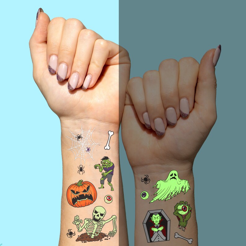 Halloween Glow in Dark Temporary Tattoos for Kids 40 Tat Etsy