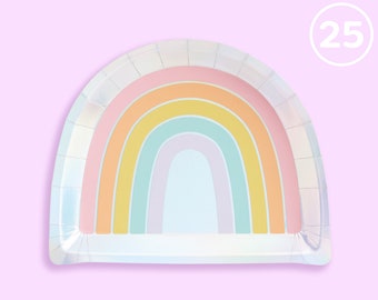 Rainbow Paper Plates - 25 pk, 9" | Happy Pastel Birthday Party Decorations, Cute Bachelorette Party, Preppy Birthday, Pastel Picnic Unicorn