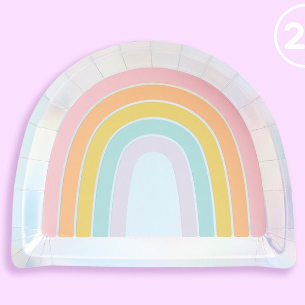 Rainbow Paper Plates - 25 pk, 9" | Happy Pastel Birthday Party Decorations, Cute Bachelorette Party, Preppy Birthday, Pastel Picnic Unicorn