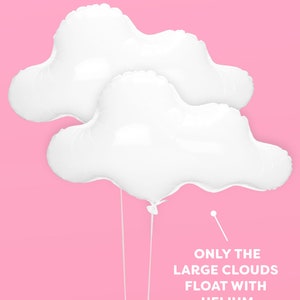 Puede incluir: Dos globos blancos grandes en forma de nube sobre un fondo rosa. El texto "ONLY THE LARGE CLOUDS FLOAT WITH HELIUM" est&aacute; debajo de los globos.
