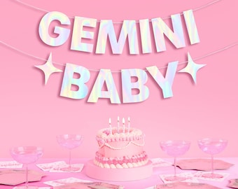xo, Fetti Gemini Baby Birthday Party Iridescent Foil Banner - 5 Ft. | Zodiac Gemini, Horoscope, Astrology Bday Party Decorations Gift