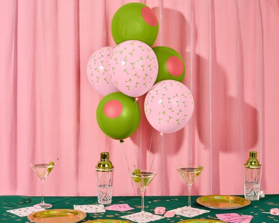 xo, Fetti Dirty Martini Latex Balloons - 24 pk, 12" | Olive Cocktail Decorations, Pink Bachelorette Party Decor, Tini Bit Older Birthday