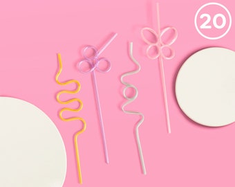 xo, Fetti Pastel Straws - 16 pack Birthday Party Butterfly Straw | Bachelorette Party Decorations | Wavy Squiggly Reusable Straw, Rainbow