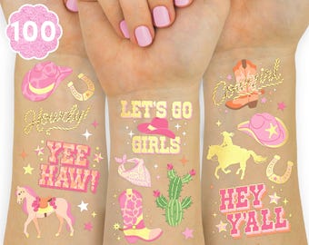 xo, Fetti Cowgirl Temporary Tattoos - 100 Gold Foil Styles | Birthday Party Decoration, Giddy Up Cowgirl Accessory, Rodeo Western Theme