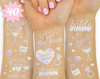 xo, Fetti Cheers Bachelorette Temporary Tattoos - 40 Iridescent Styles | Bachelorette Party Decoration, Bridesmaid Favor + Bride To Be