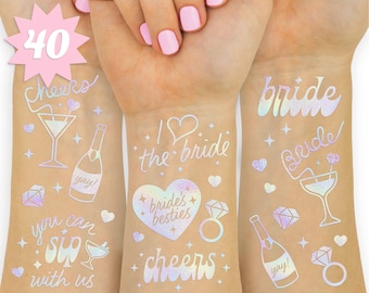 xo, Fetti Cheers Bachelorette Temporary Tattoos - 40 Iridescent Styles | Bachelorette Party Decoration, Bridesmaid Favor + Bride To Be