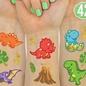 56pcs Fake Childrens Dino Tattoos Colourful Temporary Dinosaur Tattoo for Boys Kids Dinosaur Birthday Party Supplies Favors HOWAF Glitter Tattoos Dinosaur Temporary Tattoos for Kids