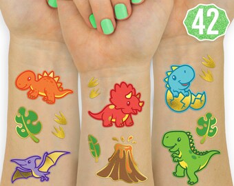Dinosaur Tattoos for Kids - 42 styles | Birthday Party Supplies, Dinosaur Party Favors, T-rex Decorations