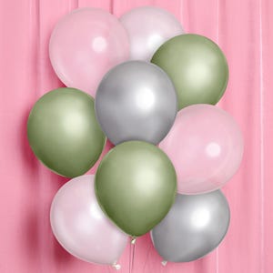 xo, Fetti Metallic Sage Green Balloons - 24 pk, 12&quot; | Silver Birthday Decorations, Chrome Bachelorette Party Decor, Bday Supplies