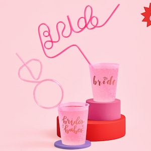 Bachelorette Party XL Pink Bride + Diamond Ring Straw Set - 8 pieces | Bridal Shower + Party Decorations | Bride To Be Gift