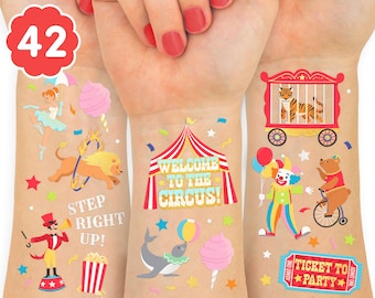 xo, Fetti Circus Party Temporary Tattoos - 42 Gold + Silver Foil Styles | Circus Birthday Party Supplies, Carnival Animals Party Favors