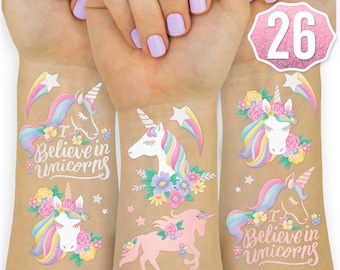 Unicorn Party Favors - Unicorn Temporary Tattoos for Kids - Unicorn Tattoos - 26 styles | Birthday Party Supplies, Unicorn Decorations