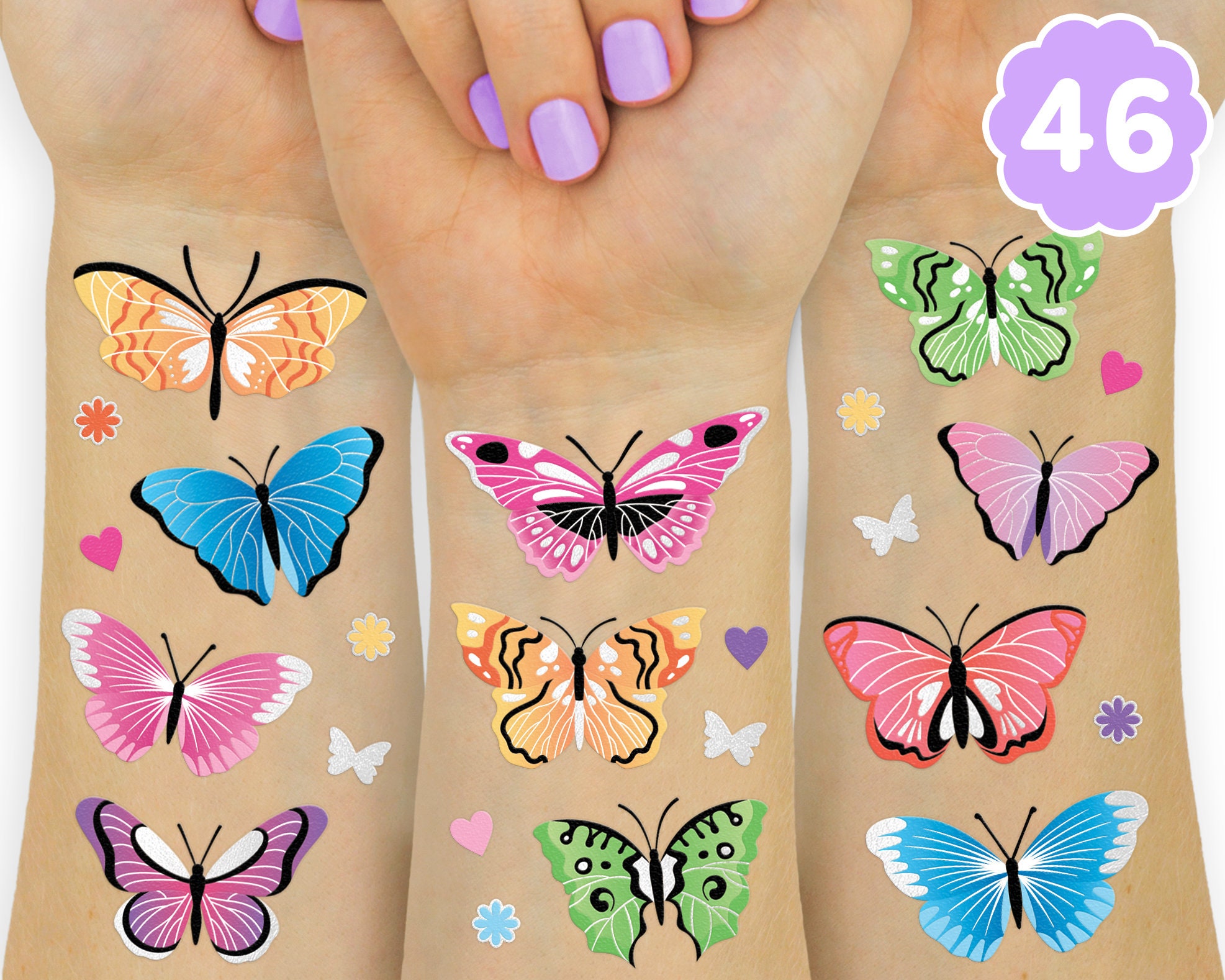 Tattoo Sticker,2 Sheets Mixed Pattern Temporary Tattoos For Women,Tattoo Stickers  Adults,Realistic Tattoo Flower,Butterfly,Heart,For Women and Girls