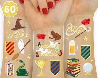 xo, Fetti Wizard Party Temporary Tattoos - 60 Gold Foil Styles | Magical Birthday Decorations, Magic Baby Shower Supplies, Kids Party Favor