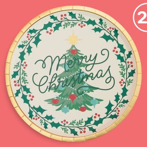 xo, Fetti Merry Christmas Foil Paper Plates - 25 pk, 9&quot; | Christmas Party Decorations, Holiday Tableware, Xmas Supplies, Season&#39;s Greetings