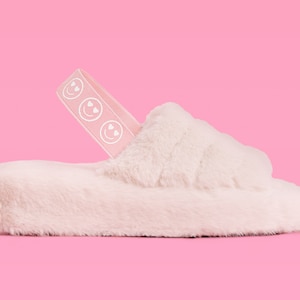 xo, Fetti Smiley Platform Slippers, Blush Fur | Bachelorette Party Favor, Bridesmaid Gift, Happy Pastel Slides