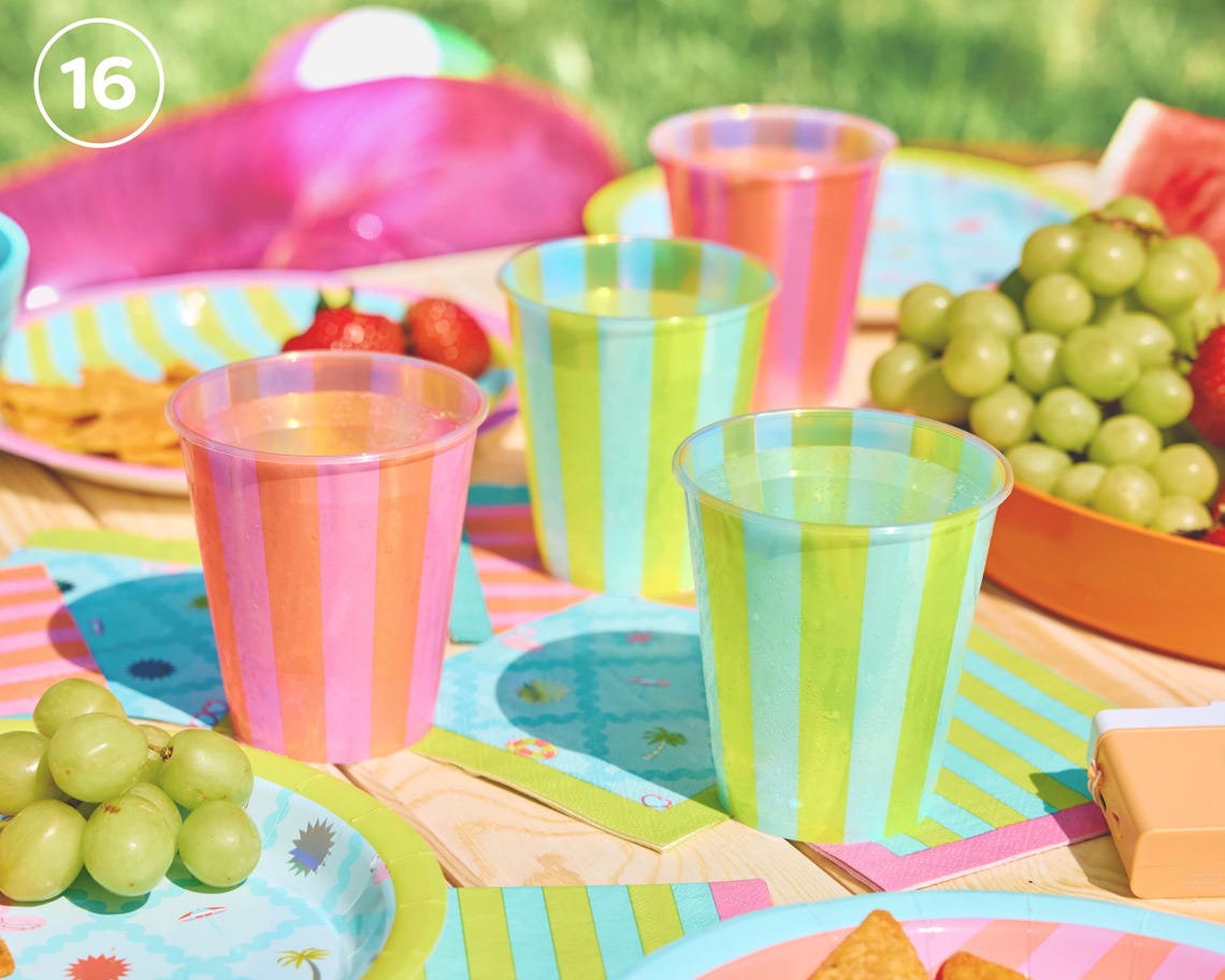 xo Fetti Pink  Green Pool Party Plastic Cups  16 pcs 12 oz  Summer Drinks Colorful Decorations Bachelorette Party Birthday Supplies